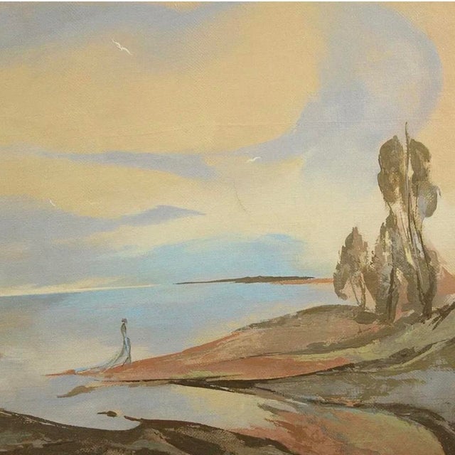 Surrealism Vintage Russian Oil Landscape Painting Surrealism For Sale - Image 3 of 7
