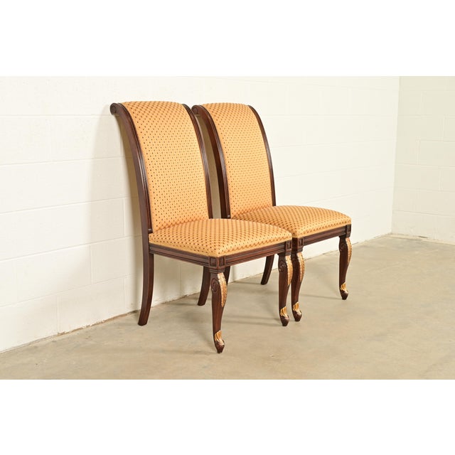 Baker Furniture Style Regency Carved Mahogany and Gold Gilt Side Chairs or Dining Chairs, Pair For Sale - Image 13 of 13