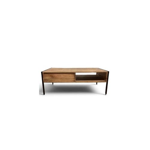 Industrial Industrial Coffee Table in Wood and Metal with Drawer, 1990s For Sale - Image 3 of 6