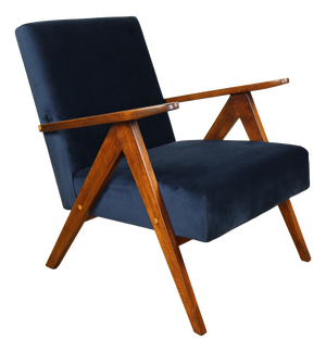 Vintage Navy Blue Velvet Var B-310 Chair in Dark Wood, 1960s