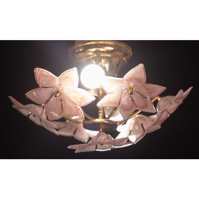 Italian Vintage Murano Ceiling Light Pink Flowers, 1970s For Sale - Image 3 of 9
