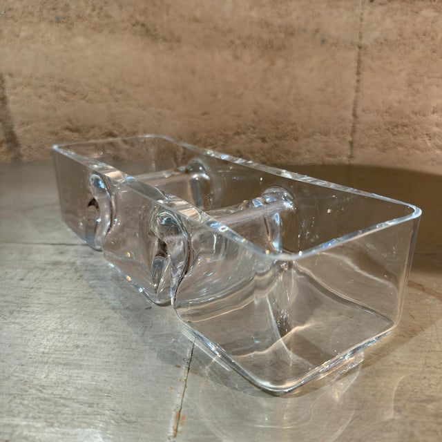 For your consideration, 3-part divided clear glass relish dish, typically crafted from heavy hand-blown art glass. It is...