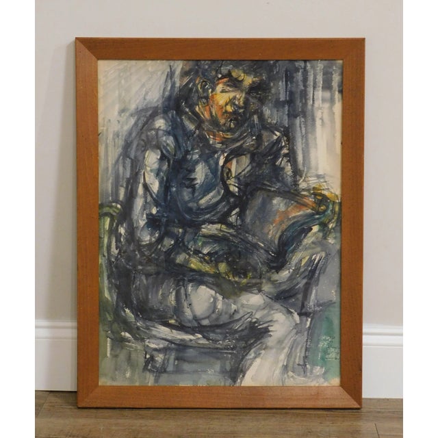 Abstract Expressionism Vintage Modernist Figural Watercolor Original Painting For Sale - Image 3 of 13