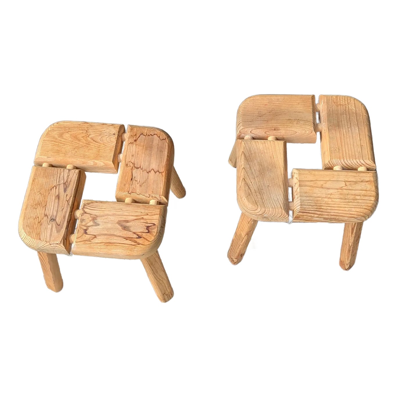 Vintage 1960s Olof Ottelin Scandinavian Modern Pine Wood Stool