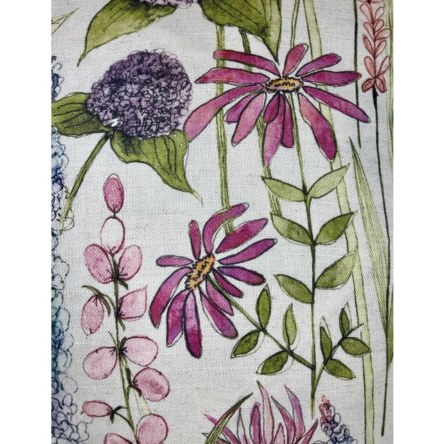 Textile 20" Square Decorative Throw Pillow With a Whimsical Pink, Purple & Blue Mid Century Modern Floral Design With a Watercolor-Look - Made in the U K For Sale - Image 7 of 12