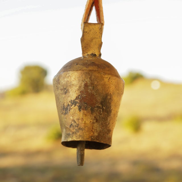 Mid 20th Century Antique Swedish Cow Bell, Brass Plated Iron With Beatiful Golden Patina For Sale - Image 5 of 11