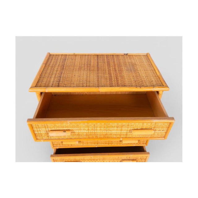 Vintage Bamboo and Woven Rattan Chest of 5 Drawers, 1970s For Sale - Image 9 of 11
