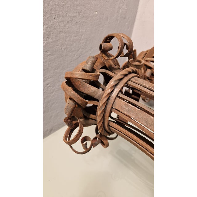 Large Wrought Iron Wall Lamps with Floral Motifs, 1920s, Set of 2 For Sale - Image 6 of 12