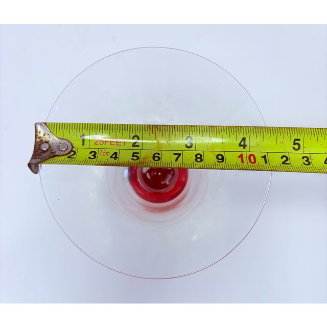 Transparent Mid 20th Century Sculptural Red Stem Martini Glasses, Murano Style Art Glass Cocktail Coupes - Set of 4 For Sale - Image 8 of 9
