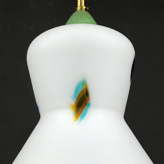 Mid-Century Modern Mid-Century Italian Opaline Murano Glass Pendant Lamp by Stilnovo, 1950s For Sale - Image 3 of 14
