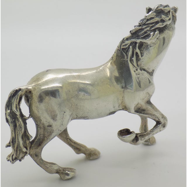 Vintage Italian Handmade Genuine Silver Galloping Horse Large Figurine From Arezzo, 1970s Solid 800 Silver Equestrian Animal Statue Decor For Sale - Image 6 of 11