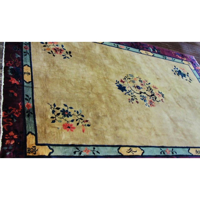 Tan Antique Art Deco Chinese Rug For Sale - Image 8 of 9