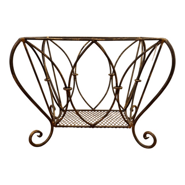 Mid 20th Century French Scroll Iron Magazine Rack For Sale