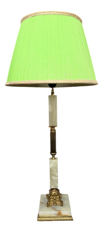 Onyx and Brass Table Lamp with Green Shade, 1950s