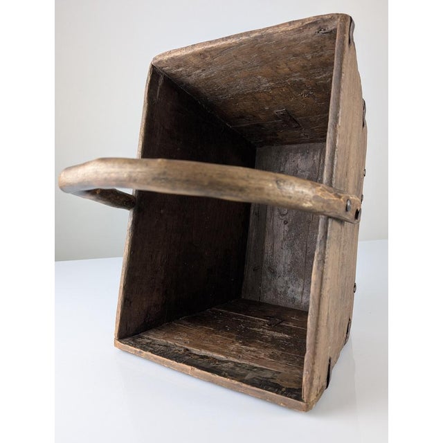 Antique Wabi-Sabi Wooden Log Basket with Wrought Iron Fittings For Sale - Image 10 of 18