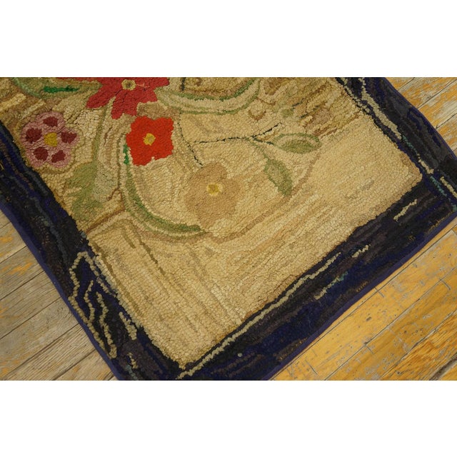 Textile 1890s Tan Camel Folk Art Rustic Antique American Hooked Rug 2'3" X 4'6" Hand Knotted Wool Carpet For Sale - Image 7 of 10