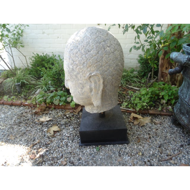 Massive Vintage Carved Stone Budda Head For Sale - Image 4 of 7