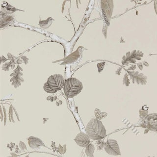 Sanderson Woodland Chorus Wallpaper in Sepia/Neutral For Sale