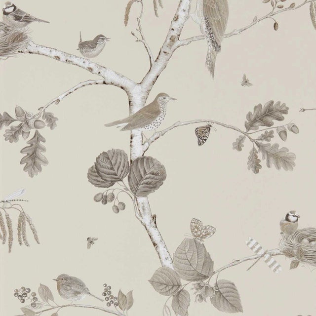Sanderson Woodland Chorus Wallpaper in Sepia/Neutral For Sale