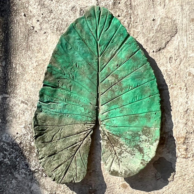 Late 20th Century Vintage Monumental Boho Cast Concrete Elephant Ear Leaf For Sale - Image 5 of 7