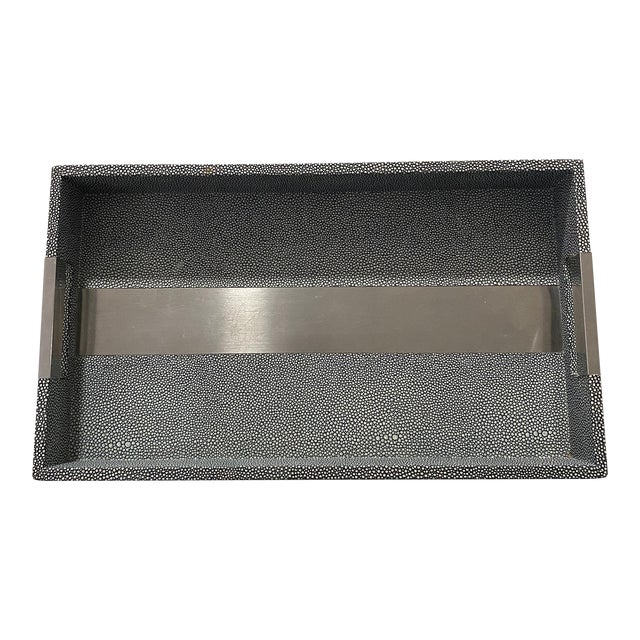 1980s Faux Shagreen and Chrome Serving Tray For Sale