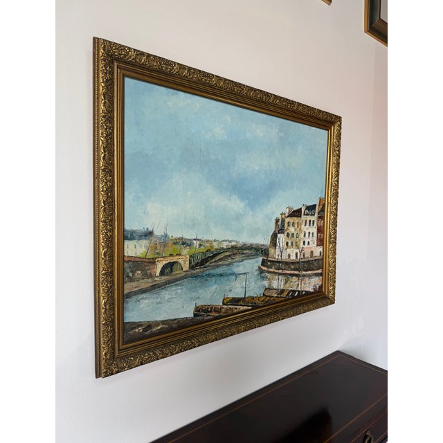 Abstract Claude Mourier European River Landscape Oil on Canvas Painting, Framed For Sale - Image 3 of 12