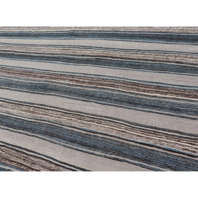 Flat-Weave Kilim Rug by Keivan Woven Arts, Brown, Blue, and Cream 8'3 X 11'3 For Sale - Image 4 of 13