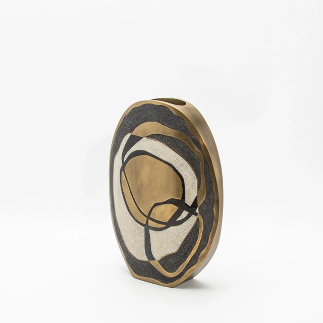 2020s Modern Vase in Shagreen With Shell and Brass Details by R&y Augousti For Sale - Image 5 of 10