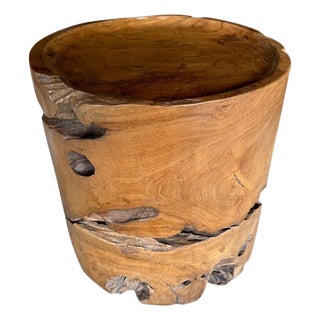 Andrianna Shamaris Large Sculptural Teak Wood Tray Style Side Table For Sale