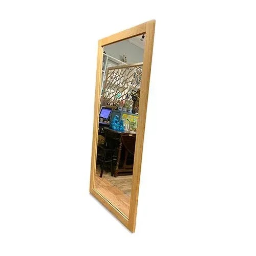 Asian Contemporary Floor Mirror is made out of elm wood. Dimensions: 37”W x 1.25”D x 77.5”H