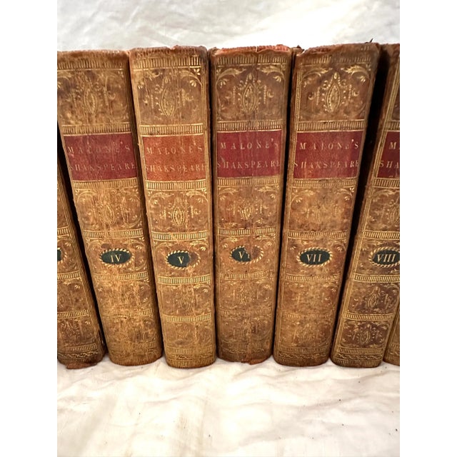 Brown 18th C. The Play's & Poems Malone's Shakespeare Leather Bound Books-A Set For Sale - Image 8 of 11