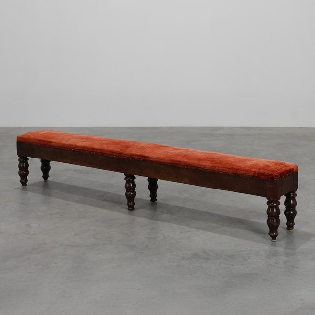 Large Antique French Oak Bench with Velvet Upholstery, 1700s For Sale - Image 11 of 11