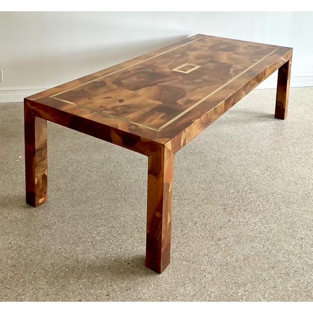 Vintage Patchwork Olive Burl Wood Extendable Dining Table For Sale - Image 11 of 13