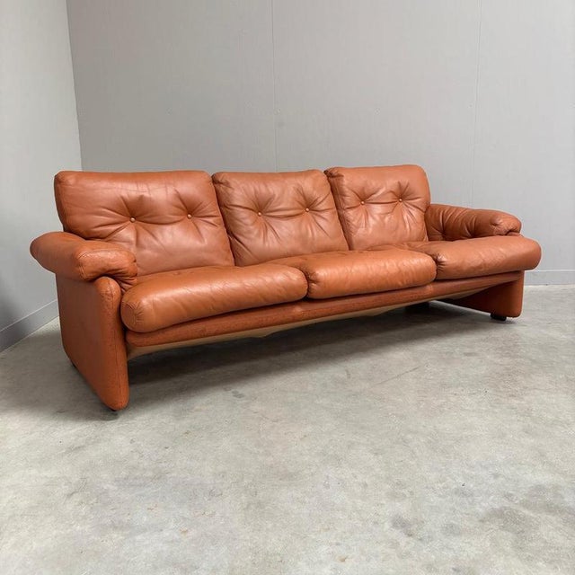 Vintage Coronado Three-Seater Sofa in Cognac Leather from B&B Italia, Italy, 1960s For Sale - Image 4 of 16