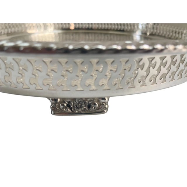 F.B. Rogers Silver Co. Large Vintage Rogers Etched Silver Plate Footed Pierced Gallery Serving Tray For Sale - Image 4 of 9