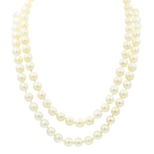 Double Strand Cultured Pearl Bead Necklace with Yellow Gold Square Clasp