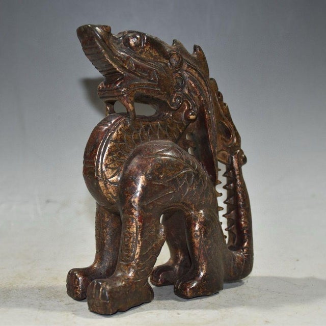 Asian Antiqued Bronze Mythical Beast Sculpture - Dragon Figure Desk Decor For Sale - Image 3 of 9