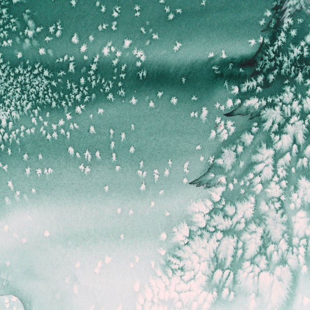 Late 20th Century Original Monochromatic Winter Scene Watercolor Painting on Paper by Artist Ellen Shannon of Snowy Pine & Frozen Stream For Sale - Image 15 of 16