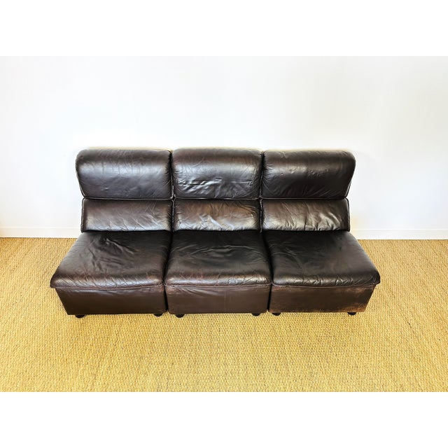 Scandinavian Modular Leather Sofa and Armchair, 1960s, Set of 4 For Sale - Image 6 of 18