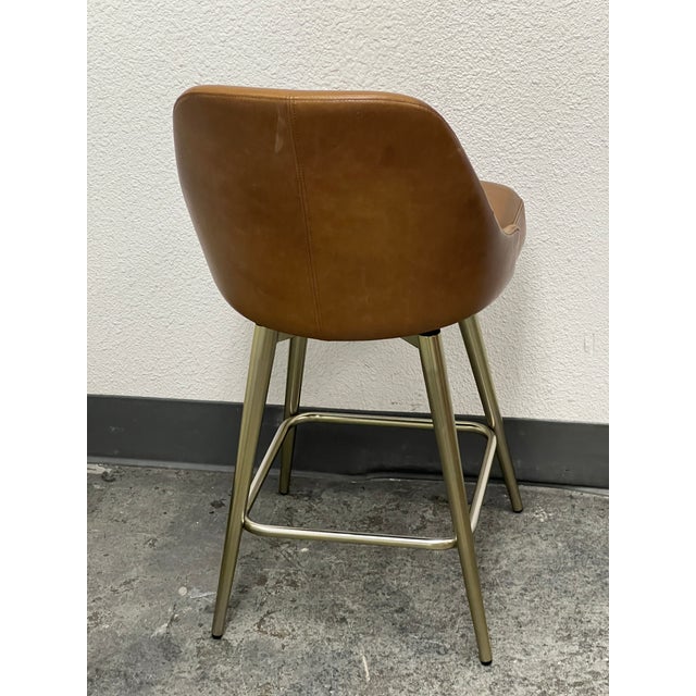 West Elm Mid Century Leather Swivel Counter Stool For Sale - Image 10 of 12