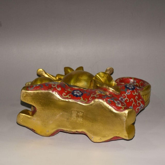 Late 20th Century Vintage Cloisonné Elephant Statue With Golden Apples, Birds, and Floral Motifs For Sale - Image 5 of 9