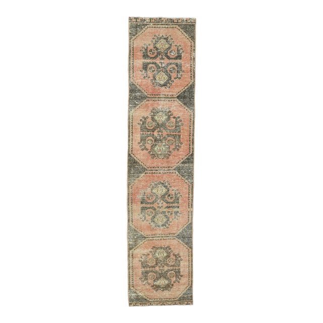 1970s Vintage Turkish Oushak Handmade Wool Cotton Orange Runner Rug For Sale