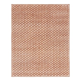 Rug & Kilim’s Modern Block Print Rug in Pink with Cream Floral Patternn - 10x14 For Sale