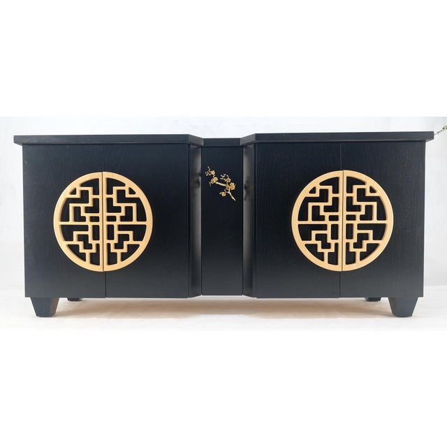Black 1970s Asian Black Lacquer Large Carved Wood Door Pulls 8 Drawer Dresser Credenza For Sale - Image 8 of 12