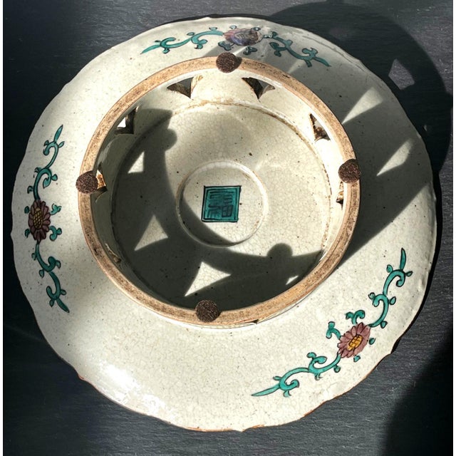 Antique Japanese Ceramic Ko-Kutani Revival Footed Dish For Sale - Image 4 of 18