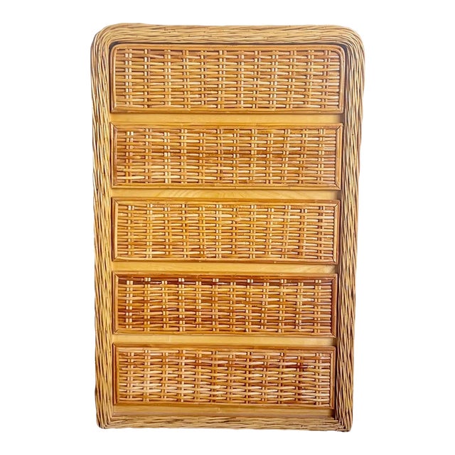 Boho Chic Wicker Waterfall Highboy Dresser For Sale