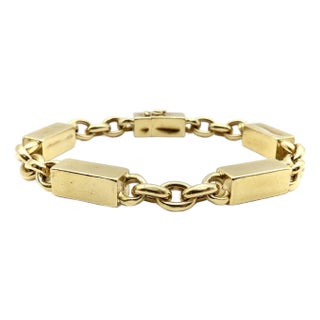 Vintage 18k Gold Blocky Alternating Bar and Link Bracelet For Sale