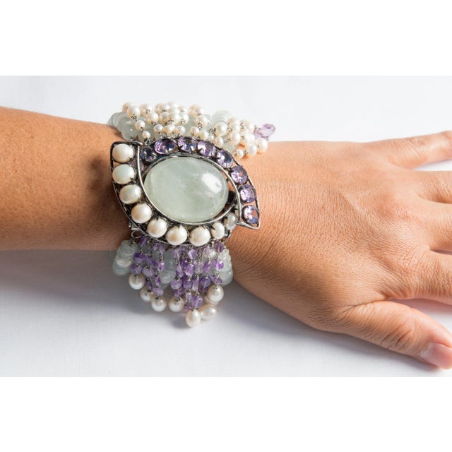 1990s Iradj Moini light green gemstone, amethyst bracelet For Sale In New York - Image 6 of 11