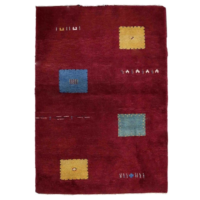 1970s Handmade Vintage Persian Gabbeh Rug 4.6' X 6.6' For Sale - Image 12 of 12