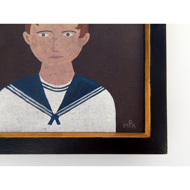 This charming folk art portrait painting by british artist matt rix captures a young boy in a traditional sailor suit,...